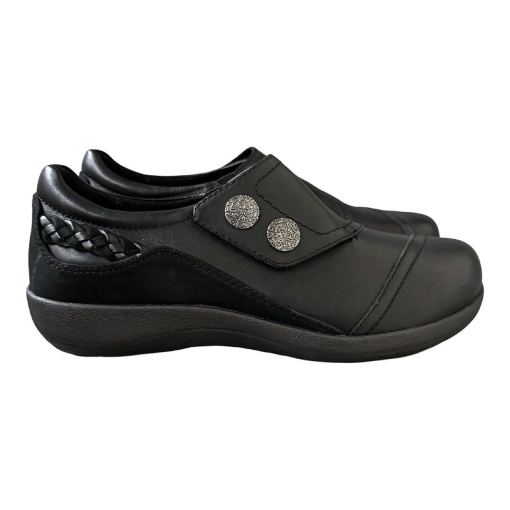 Aeterx Shoes Womens 7 Wide Black Karina Leather Comfort Shoe Monk Strap Neutral